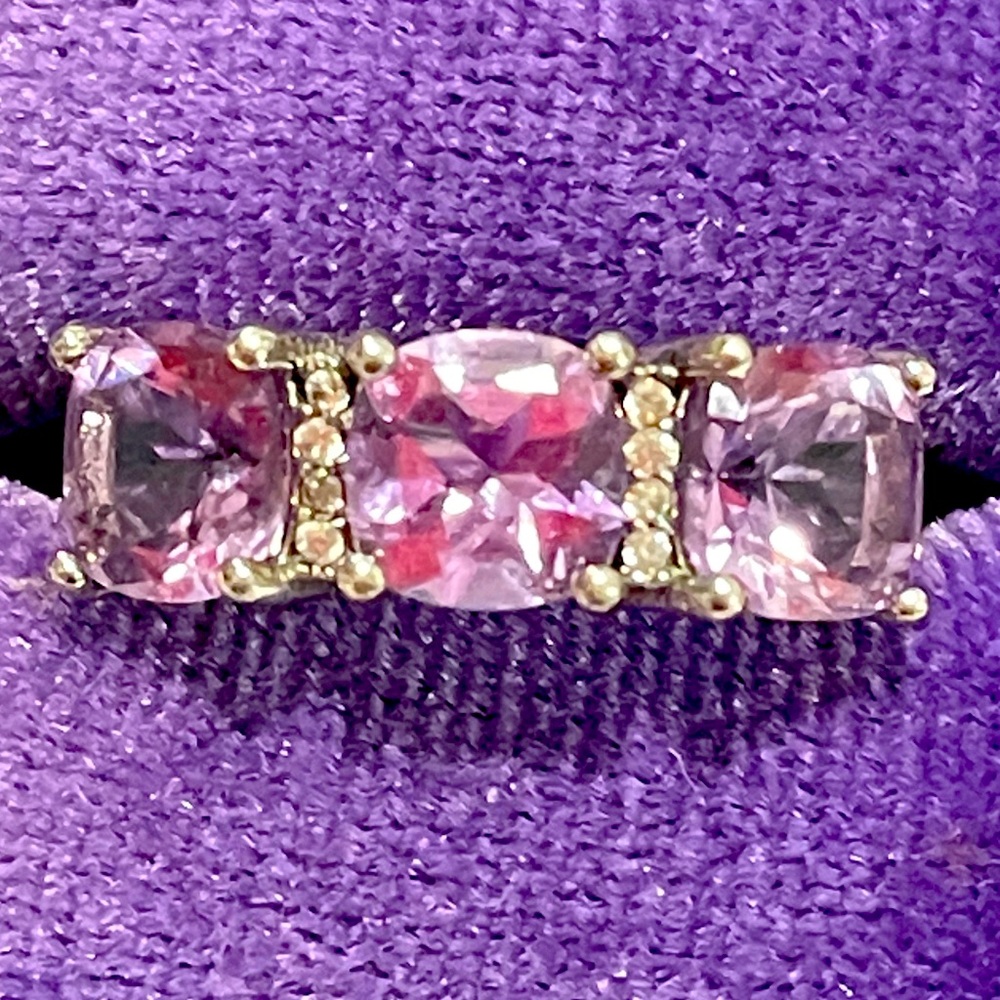Imported 925 Genuine Natural Amethyst 3 Stone Band Sz6 NWT